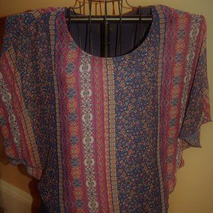 Ladies AB Studio Kimono Sheer Blouse with Solid Navy Knit layer Size L